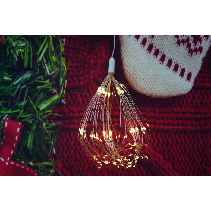 Instalatie Craciun, 180 LED-uri, alb cald, telecomanda 8 functii, cu baterii, explozie fireworks, fir cupru, interior/exterior, Flippy [4]