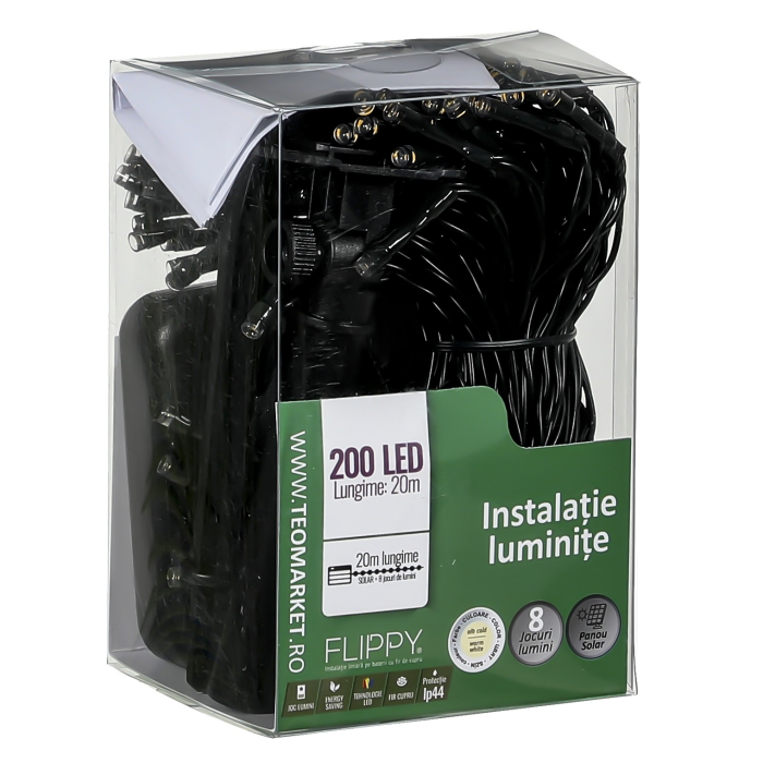 Instalatie Craciun, 20 metri, 200 de LED-uri, alb cald, cu energie solara, fir de cupru, liniar, interior/exterior, Flippy [7]