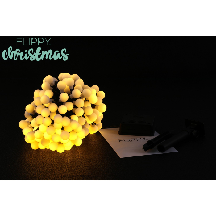 Instalatie Craciun, 22 metri, 200 de LED-uri cu ornament tip Bulb, 8 jocuri de lumini alb cald, cu energie solara, liniar, interior/exterior, Flippy [4]