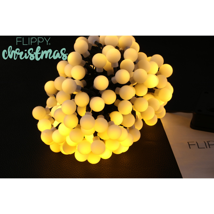 Instalatie Craciun, 22 metri, 200 de LED-uri cu ornament tip Bulb, 8 jocuri de lumini alb cald, cu energie solara, liniar, interior/exterior, Flippy [5]