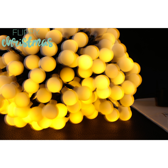 Instalatie Craciun, 22 metri, 200 de LED-uri cu ornament tip Bulb, 8 jocuri de lumini alb cald, cu energie solara, liniar, interior/exterior, Flippy [6]