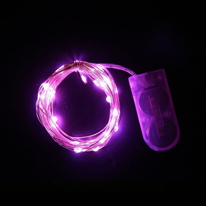 Instalatie Craciun, 5 metri, 50 LED-uri, Roz, cu baterii, fir cupru, liniar, interior/exterior, Flippy [2]