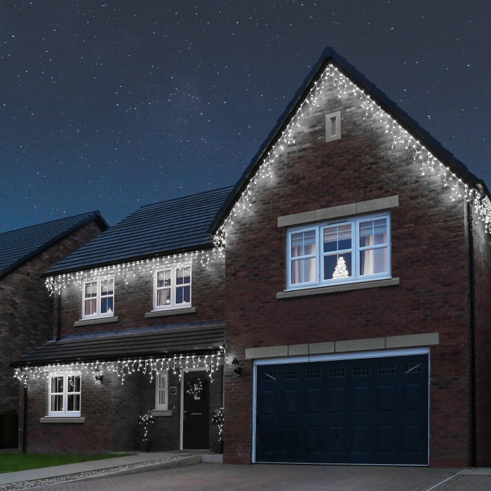 Instalatie Craciun, 65 m, Led-uri ,Franjuri, Alb rece, Flash, Alimentator, Interconectabila, Fir Alb Cauciucat, 220v, Flippy [8]