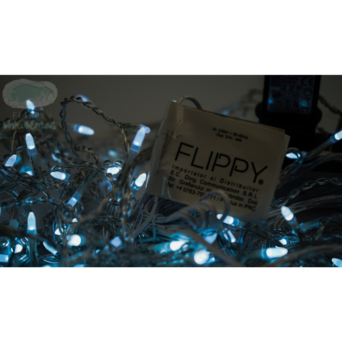 Instalatie Craciun, 80 m, 1920 Led-uri ,Franjuri, Alb rece, Flash, Alimentator, Interconectabila, Prelungitor 6.5 m inclus, Fir Transparent Cauciucat, 220v, Flippy [4]