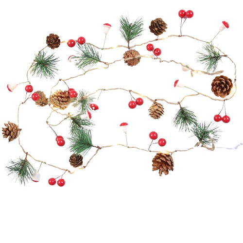 Instalatie Craciun cu baterii, 2 metri, 20 LED-uri tip Ace, conuri de pin si ciuperci, Alb Cald, Flippy [1]