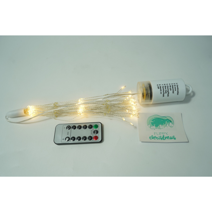 Instalatie Craciun, Flippy, 200 LED-uri, Telecomanda 8 functii, Incarcare Solara, Explozie Fireworks, Fir Cupru, interior/exterior, Alb Cald [5]