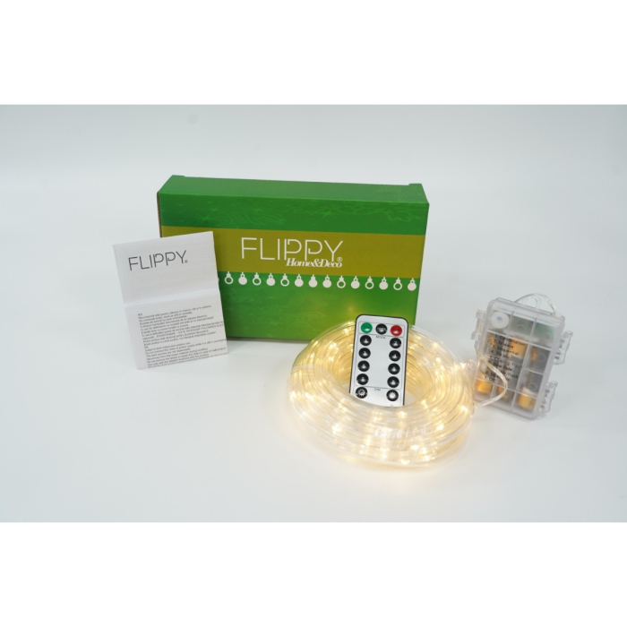 Instalatie Craciun Furtun Luminos Flippy, 10 m, 100 LED-uri, Alb Cald, Baterii [5]