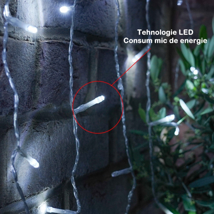Instalatie Craciun, Tip Perdea, 1 m x 1 m, 60 LED-uri, Alb Rece, Controler, 8 jocuri de lumini, Interconectabila, Fir transparent, Interior/ Exterior, Flippy [5]