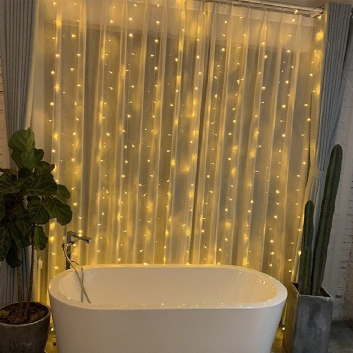 Instalatie Craciun, Tip Perdea, IP44, 15 m x 1 m, 900 LED-uri, Alb cald, cu flash, Transformator, Interconectabila, Prelungitor 5 m inclus, Fir transparent, Interior/ Exterior, Flippy [8]