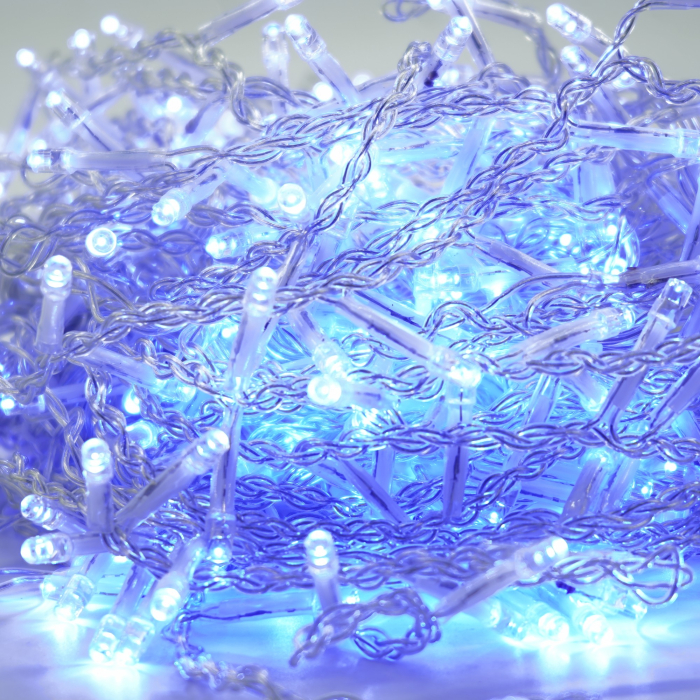 Instalatie Craciun Yoto, Tip Franjuri/Turturi, 12 m, 300 LED-uri, Prelungitor 1.5 m, 8 Jocuri de Lumini, Interconectabila, Conectare la Retea, Fir transparent, Interior/Exterior, Albastru [2]