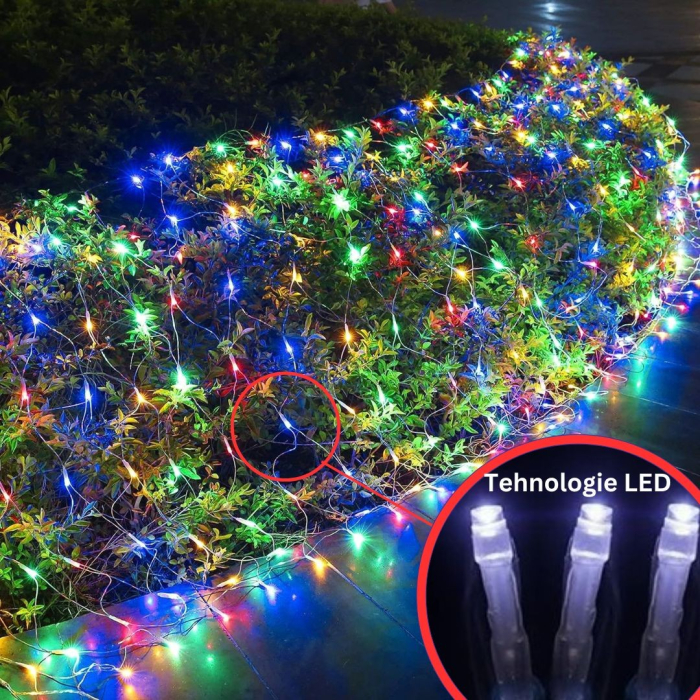 Instalatie Craciun Yoto, Tip Plasa, 1.2 m x 1.2 m, 80 LED-uri, Prelungitor 1.5 m, 8 Jocuri de Lumini, Interconectabila, Fir transparent, Interior/Exterior, Multicolor [5]