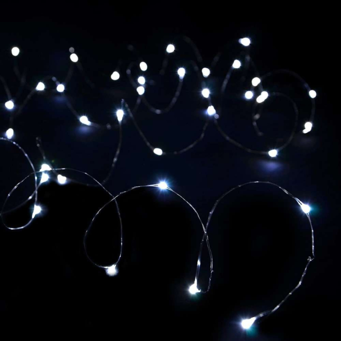 Instalatie de Craciun cu Baterii Tip Liniar, 2 jocuri de lumini, Fir Cupru 5 m 50 LED -uri, Alb Rece [4]