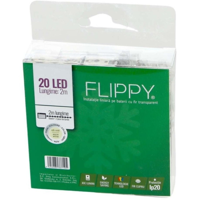 Instalatie de Craciun cu Baterii Tip Liniar, 2 jocuri de lumini, Fir Transparent 2 m 20 LED -uri, Alb Cald [6]