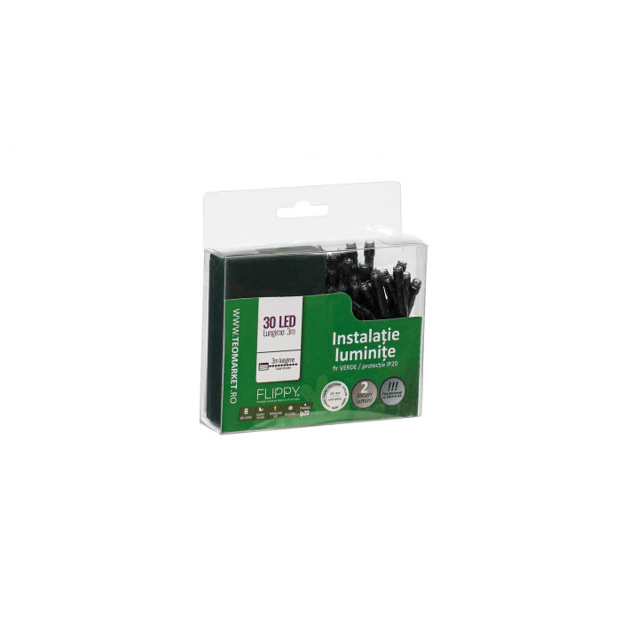 Instalatie de Craciun cu Baterii Tip Liniar, 2 jocuri de lumini, Fir Verde 3 m 30 LED -uri, Alb Rece [4]