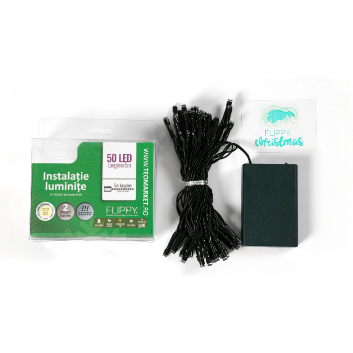 Instalatie de Craciun cu Baterii Tip Liniar, 2 jocuri de lumini, Fir Verde 5 m 50 LED -uri, Alb Cald [4]