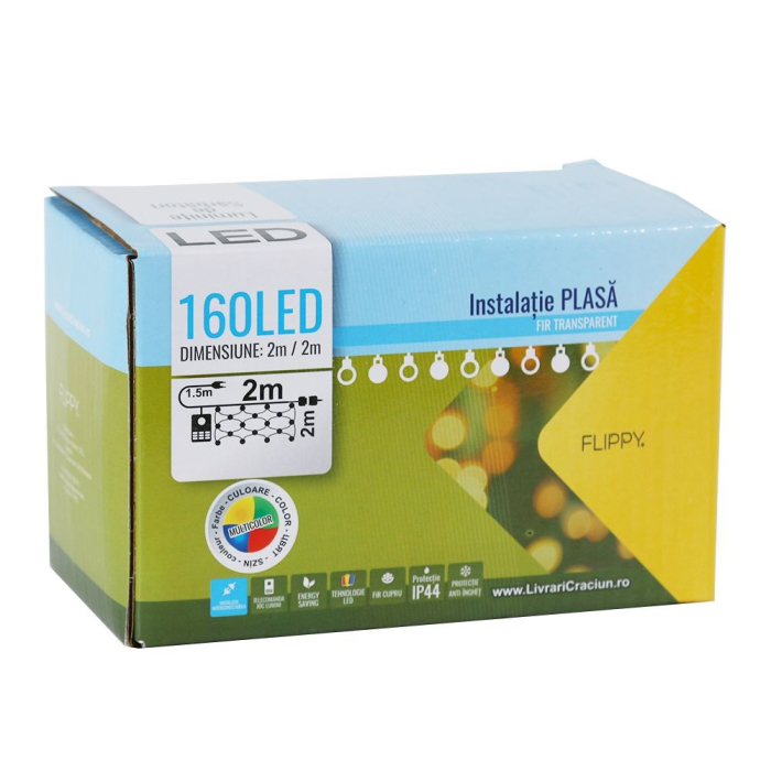 Instalatie de Craciun, Flippy®, Tip Plasa, 2 x 2 m, 160 LED-uri, Interconectabila, Multicolor [5]