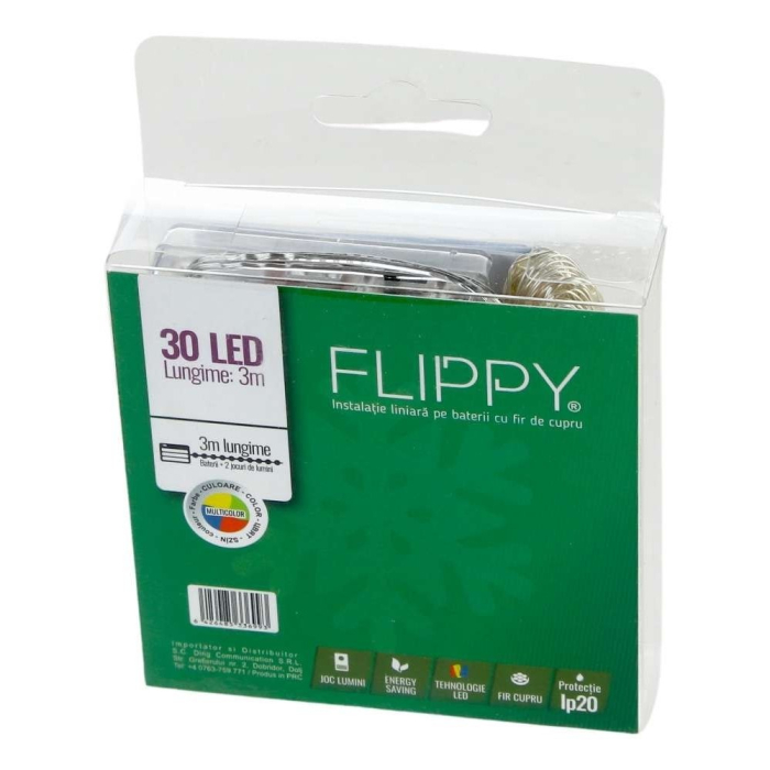 Instalatie de Craciun, Liniara, 3 m, Baterii, 30 LED-uri, 2 Jocuri de Lumini, Fir Cupru, Multicolor [5]
