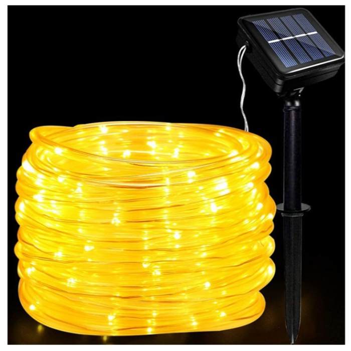 Instalatie luminoasa de Craciun cu LED, 100 LED-uri tip Tub, 12 metri lungime, 8 programe, 2 metri prelungitor, incarcare solara, alb cald, Flippy [3]