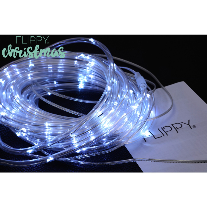 Instalatie luminoasa de Craciun tip furtun luminos, 100 LED-uri, 12 metri lungime, 8 programe, 2 metri prelungitor, sarma din cupru, incarcare solara, alb rece, Flippy [6]