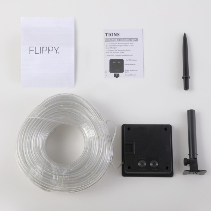 Instalatie luminoasa de Craciun tip furtun luminos, 300 LED-uri, 32 metri lungime, 8 programe, 2 metri prelungitor, sarma din cupru, incarcare solara, alb rece, Flippy [10]