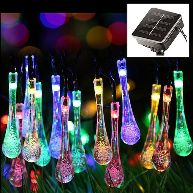 Instalatie Solara 6 m, 28 Led-uri cu Ornament tip picatura de apa, Liniara, Fir negru, Multicolor [3]