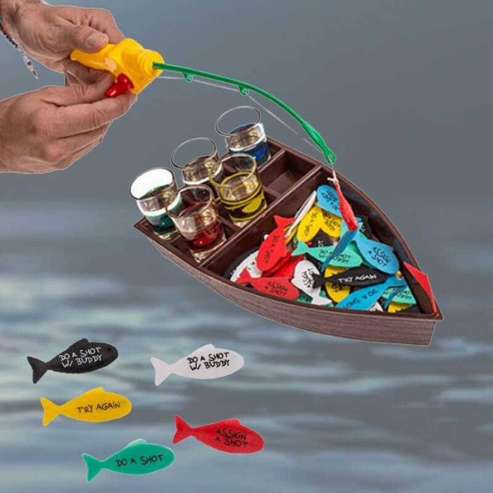 Joc de baut, La pescuit, Flippy, arunca undita si prinde provocarea, pahare de shot din sticla, pentru petreceri, distractiv,  31 x 15 x 5 cm, multicolor [3]