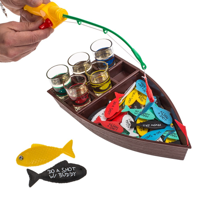 Joc de baut, La pescuit, Flippy, arunca undita si prinde provocarea, pahare de shot din sticla, pentru petreceri, distractiv,  31 x 15 x 5 cm, multicolor [1]