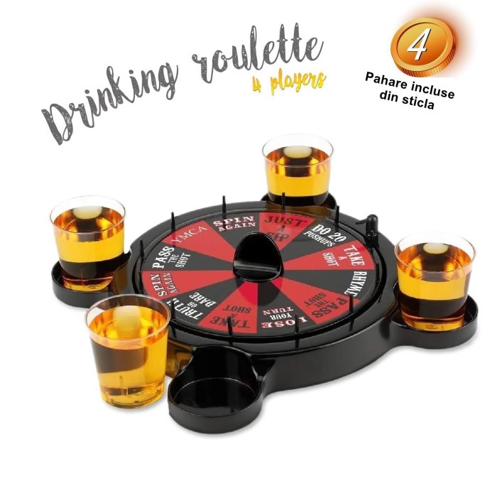 Joc de Baut Ruleta cu Pahare de Shot Flippy, 15 x 16.5 cm, Rosu/Negru [3]