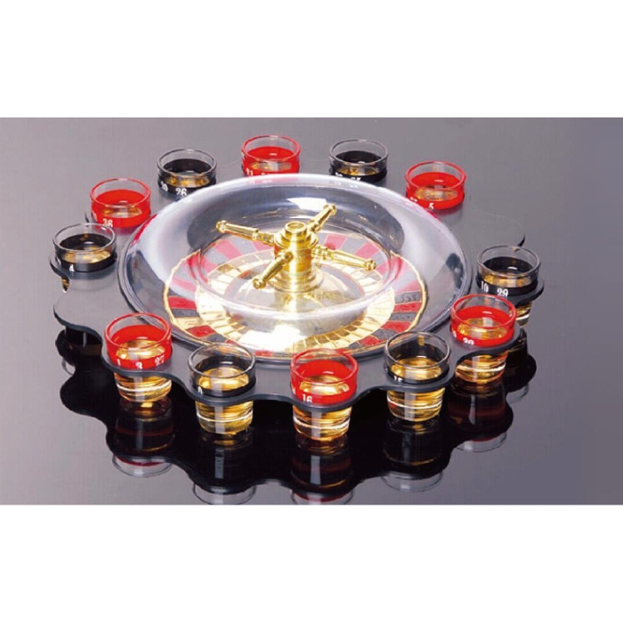 Joc de Baut Ruleta Flippy, cu 16 Pahare de Shot din Sticla , 30 x 30 x 5.5 cm, model 2, Rosu/Negru [5]