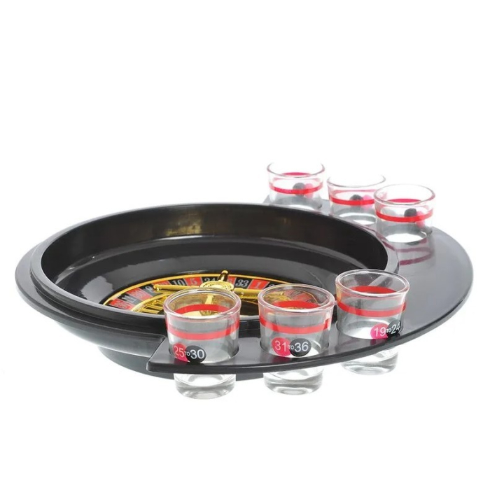 Joc de Baut Ruleta Flippy, cu 6 Pahare de Shot din Sticla , 30 x 26.5 x 6.5 cm, Rosu/Negru [4]