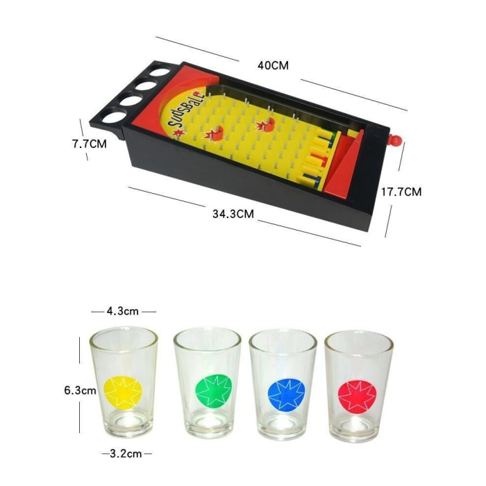 Joc de societate Pinball cu pahare pentru shoturi Flippy, 40 x 17,7 cm, galben [2]
