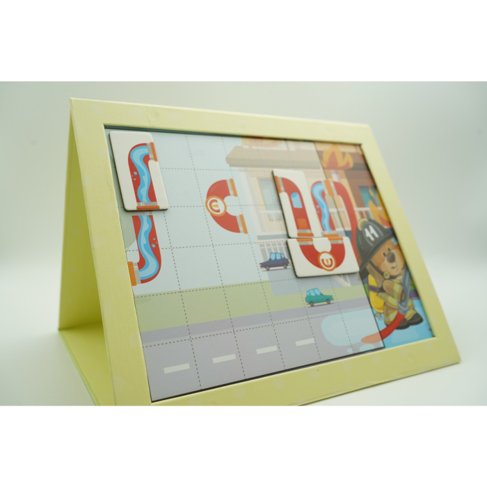 Joc educativ magnetic de interconectare, micul pompier, 15 nivele, 9 carti, pentru copii, +3 ani, multicolor [10]