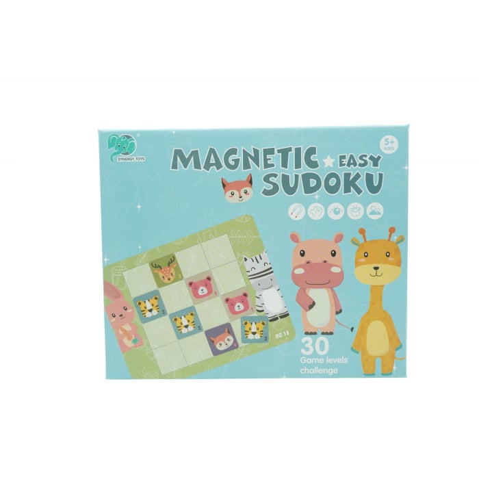 Joc educativ Sudoku cu tablita magnetica, 32 de piese, cartonase cu animale, Verde [1]
