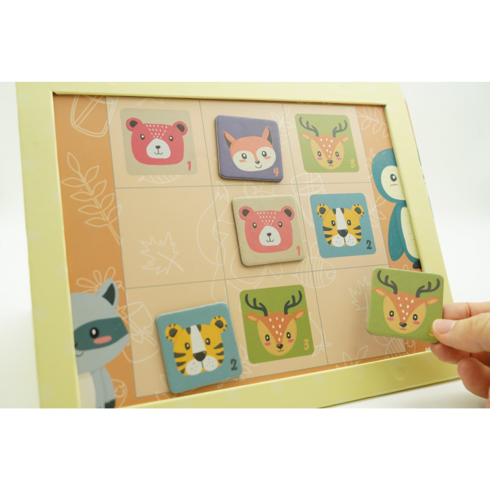 Joc educativ Sudoku cu tablita magnetica, 32 de piese, cartonase cu animale, Verde [11]