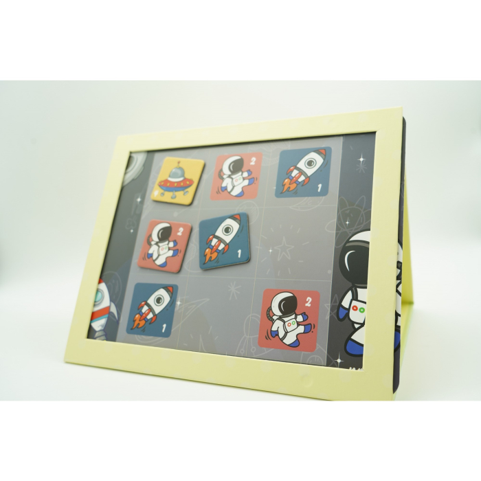 Joc educativ Sudoku cu tablita magnetica, 35 de piese, cartonase spatiu, Albastru [10]