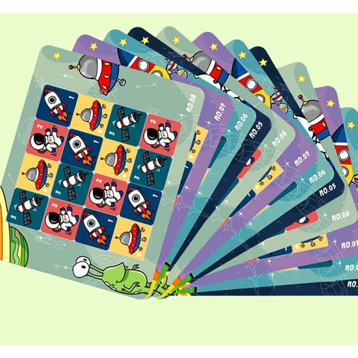 Joc educativ Sudoku cu tablita magnetica, 35 de piese, cartonase spatiu, Albastru [3]