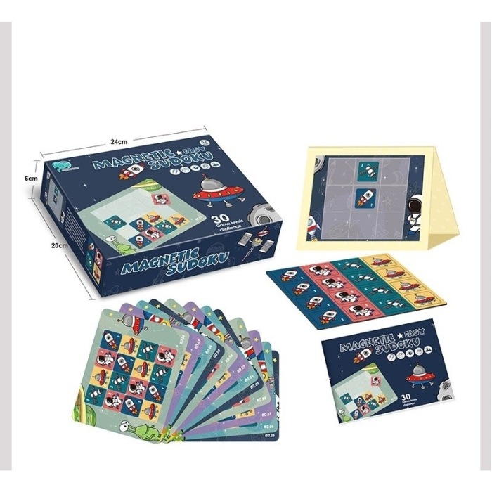 Joc educativ Sudoku cu tablita magnetica, 35 de piese, cartonase spatiu, Albastru [4]