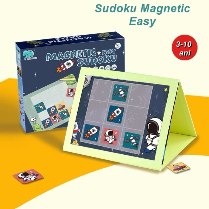 Joc educativ Sudoku cu tablita magnetica, 35 de piese, cartonase spatiu, Albastru [11]