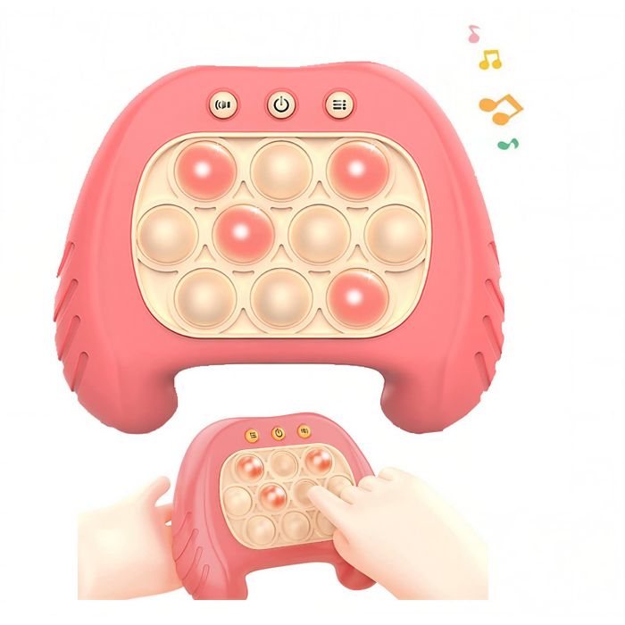 Joc Pop It, Flippy, consola, joc interactiv, antistres, cu baterii, Abs si silicon, Roz, 12 x 10 x 5.8 cm [4]