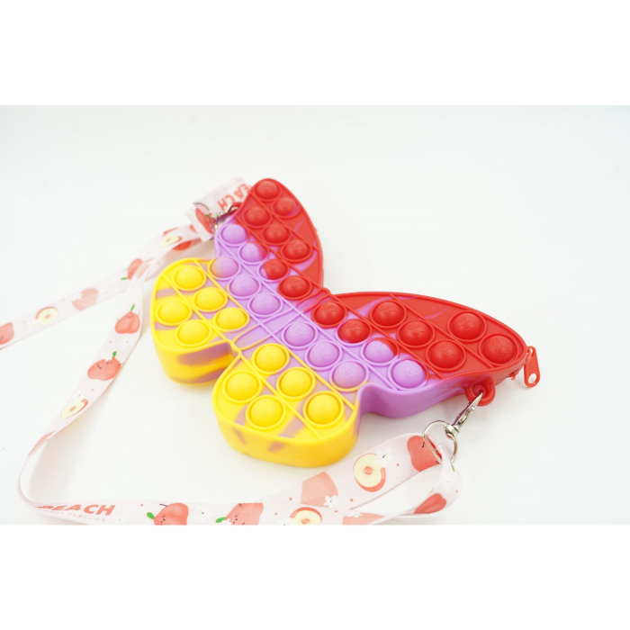 Jucarie antistres din silicon, Flippy, Pop It Now and Flip It, Geanta de umar, Fluture, Galben/Mov [3]