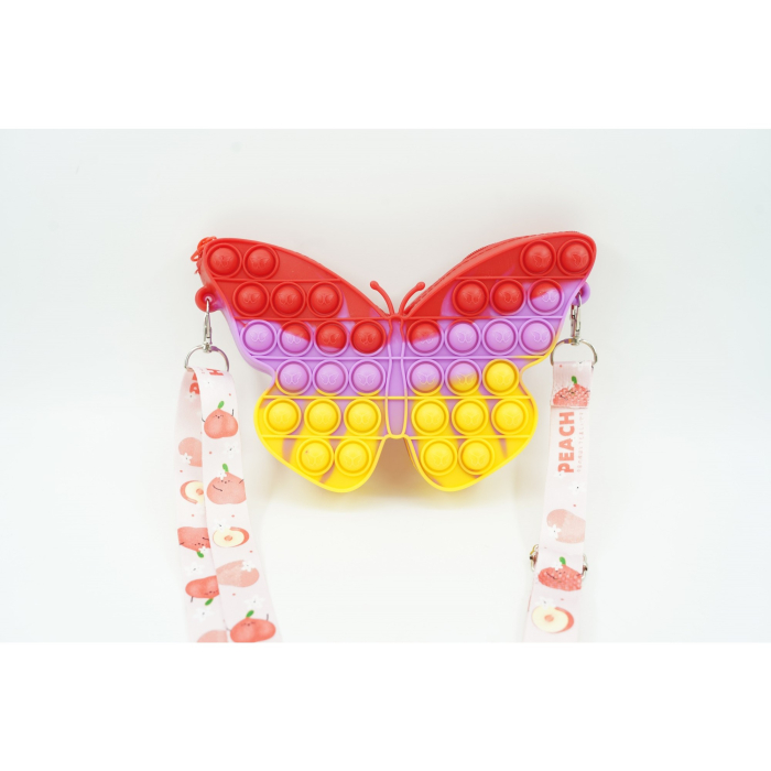 Jucarie antistres din silicon, Flippy, Pop It Now and Flip It, Geanta de umar, Fluture, Galben/Mov [2]