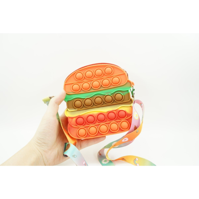 Jucarie antistres din silicon, Flippy, Pop It Now and Flip It, Geanta de umar, Hamburger, Portocaliu [3]