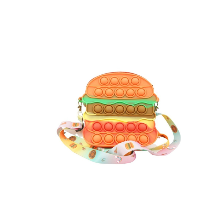 Jucarie antistres din silicon, Flippy, Pop It Now and Flip It, Geanta de umar, Hamburger, Portocaliu [1]