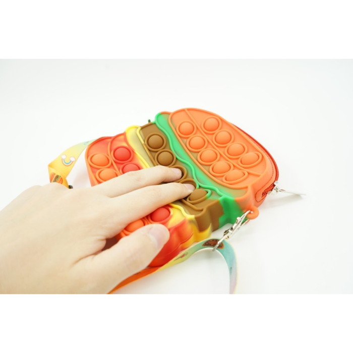Jucarie antistres din silicon, Flippy, Pop It Now and Flip It, Geanta de umar, Hamburger, Portocaliu [4]
