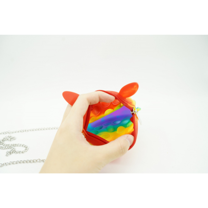Jucarie antistres din silicon Flippy, Pop it Now and Flip It ,Mini Geanta, Iepuras, 6 cm, Curcubeu [5]