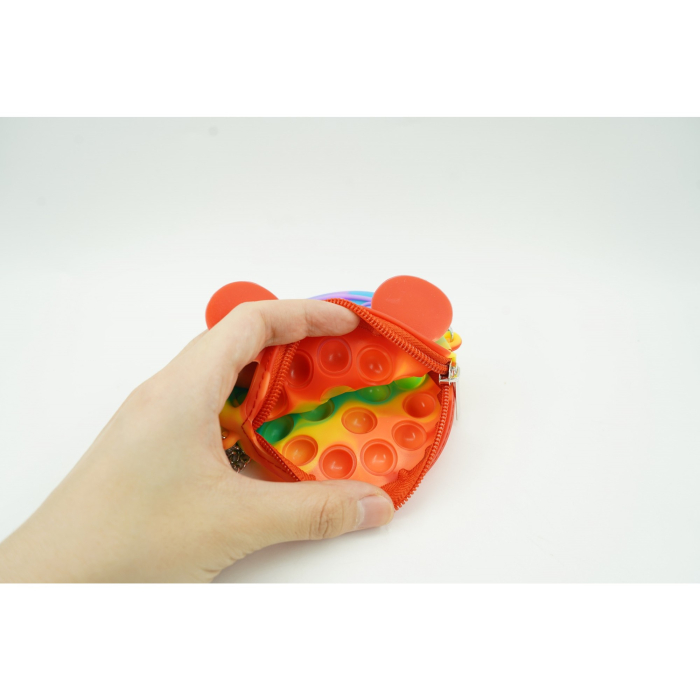 Jucarie antistres din silicon Flippy, Pop it Now and Flip It ,Mini Geanta, Soricel, 6 cm, Curcubeu [5]