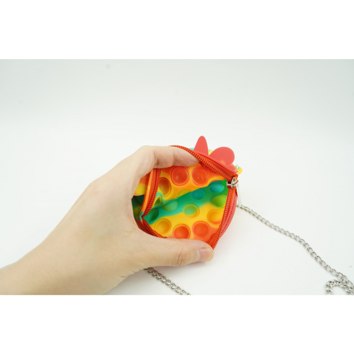 Jucarie antistres din silicon Flippy, Pop it Now and Flip It ,Mini Geanta, Vacuta, 6 cm, Curcubeu [4]