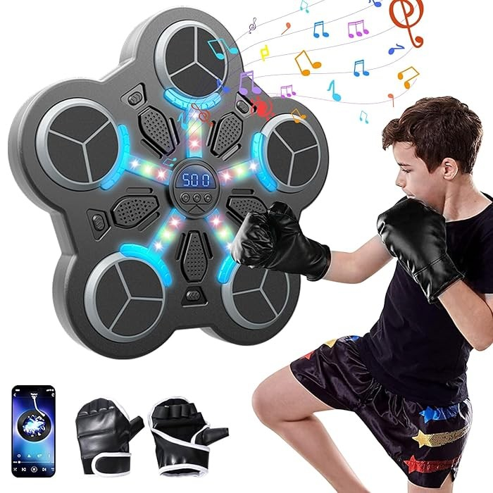 Jucarie de Boxat cu Muzica si Lumini, Flippy, Manusi Incluse, Bluetooth, Incarcare USB, Aplicare cu Ventuze, 5 Tinte, 33x33x4.5 cm, 930 g, Negru [3]