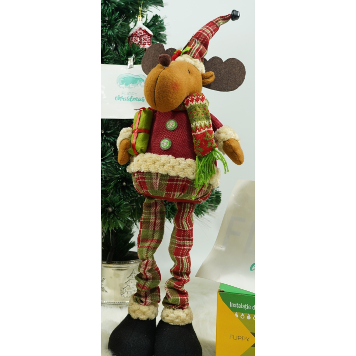 Jucarie decorativa, Flippy, Ren, inaltime 48 cm,  cu extensie pana la 68 cm, latime 24 cm, lana, tesatura de plus, poliester, interior/exterior [9]