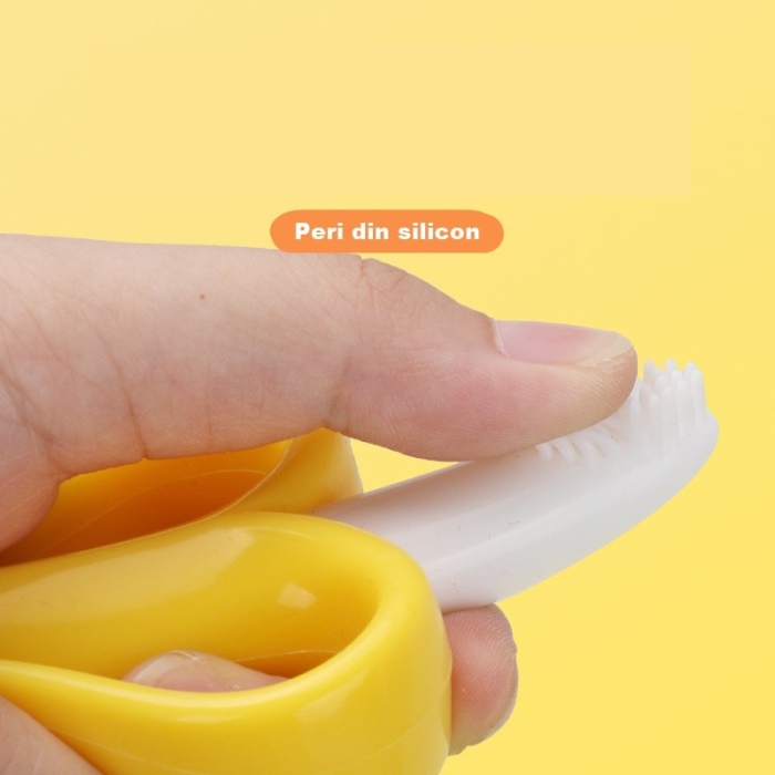 Jucarie dentitie bebelusi Flippy, banana, cu manere de prindere, material silicon non-toxic, fara miros, 10.5x5.9 cm, galben [2]